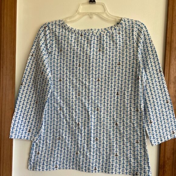 TALBOTS Classic 3/4 Sleeve Tee Shirt Blue Anchor Print - Picture 7 of 14